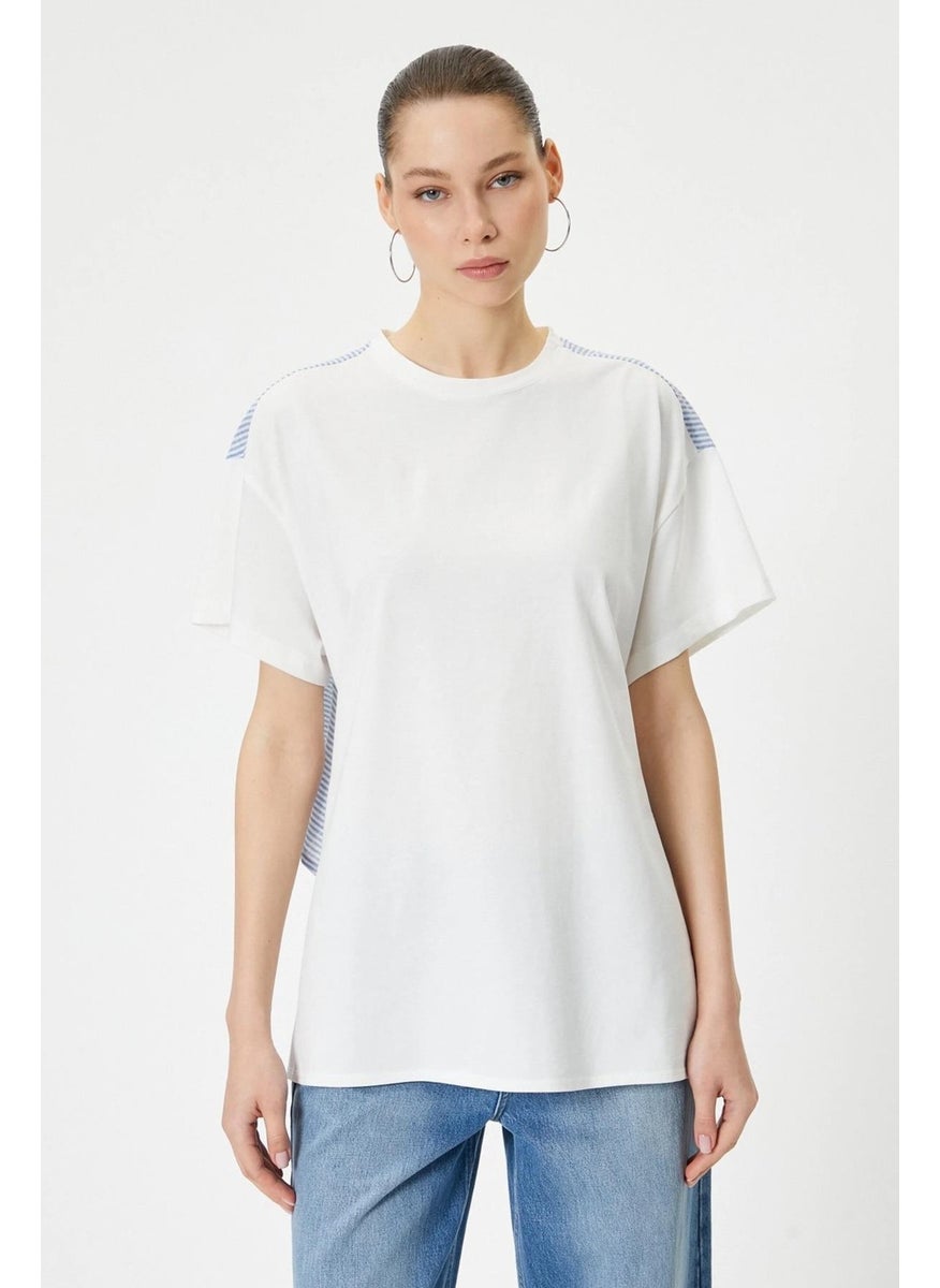 Women's Ecru Crew Neck Back Pieced Rope Tie T-Shirt