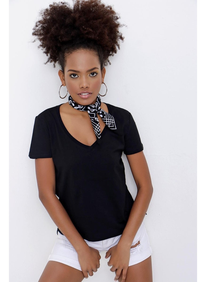 Women's Black Front Short Back Long V Neck Jersey T-Shirt