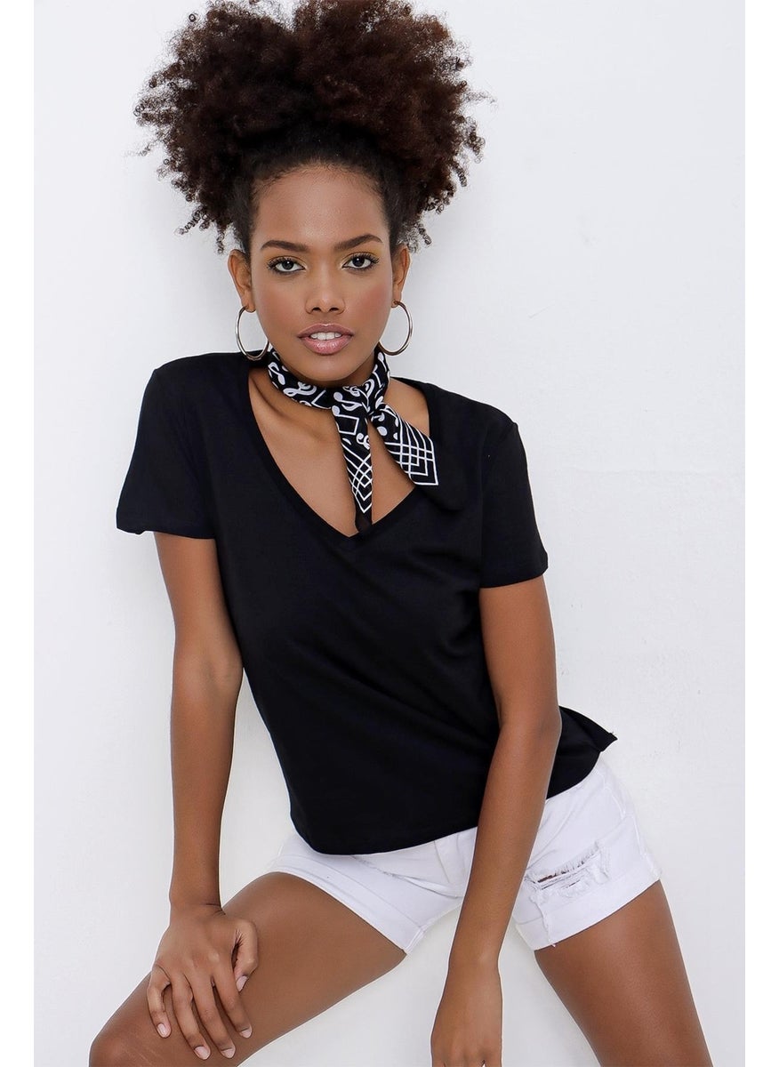 Women's Black Front Short Back Long V Neck Jersey T-Shirt