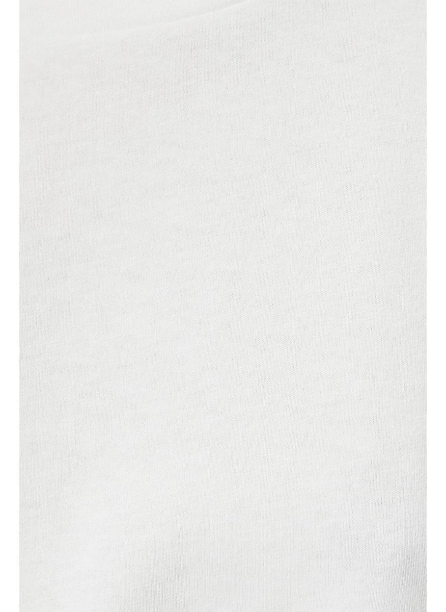Women's White Crew Neck Long Back Basic Jersey T-Shirt
