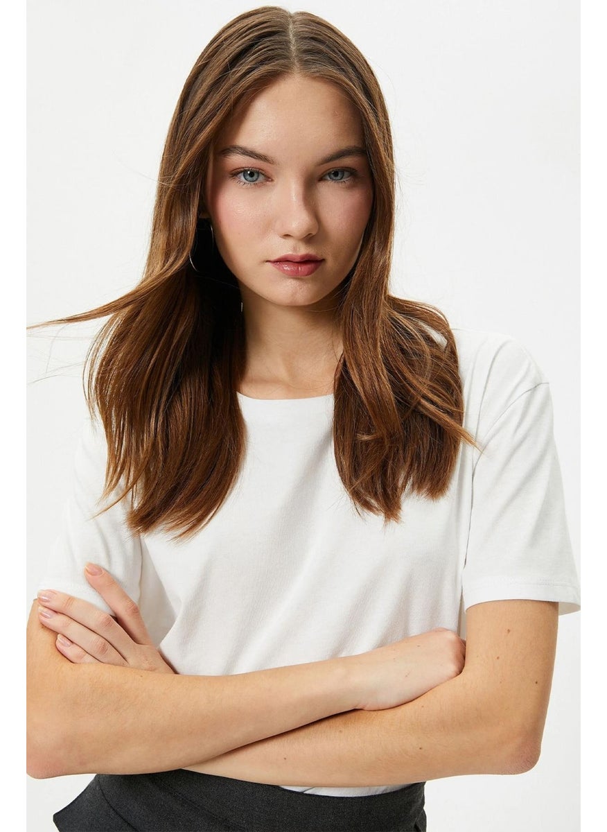 Women's White Crew Neck Long Back Basic Jersey T-Shirt