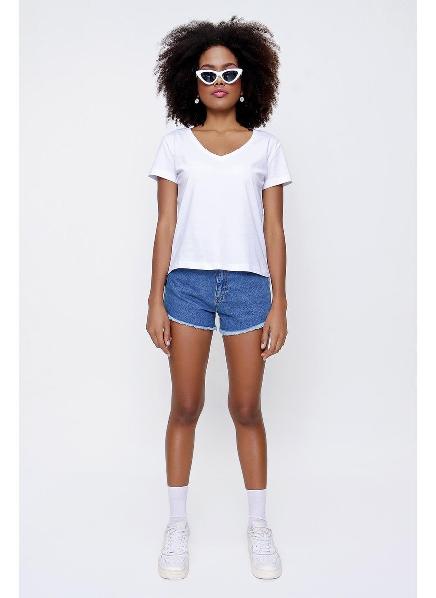 Women's White Front Short Back Long V Neck Jersey T-Shirt