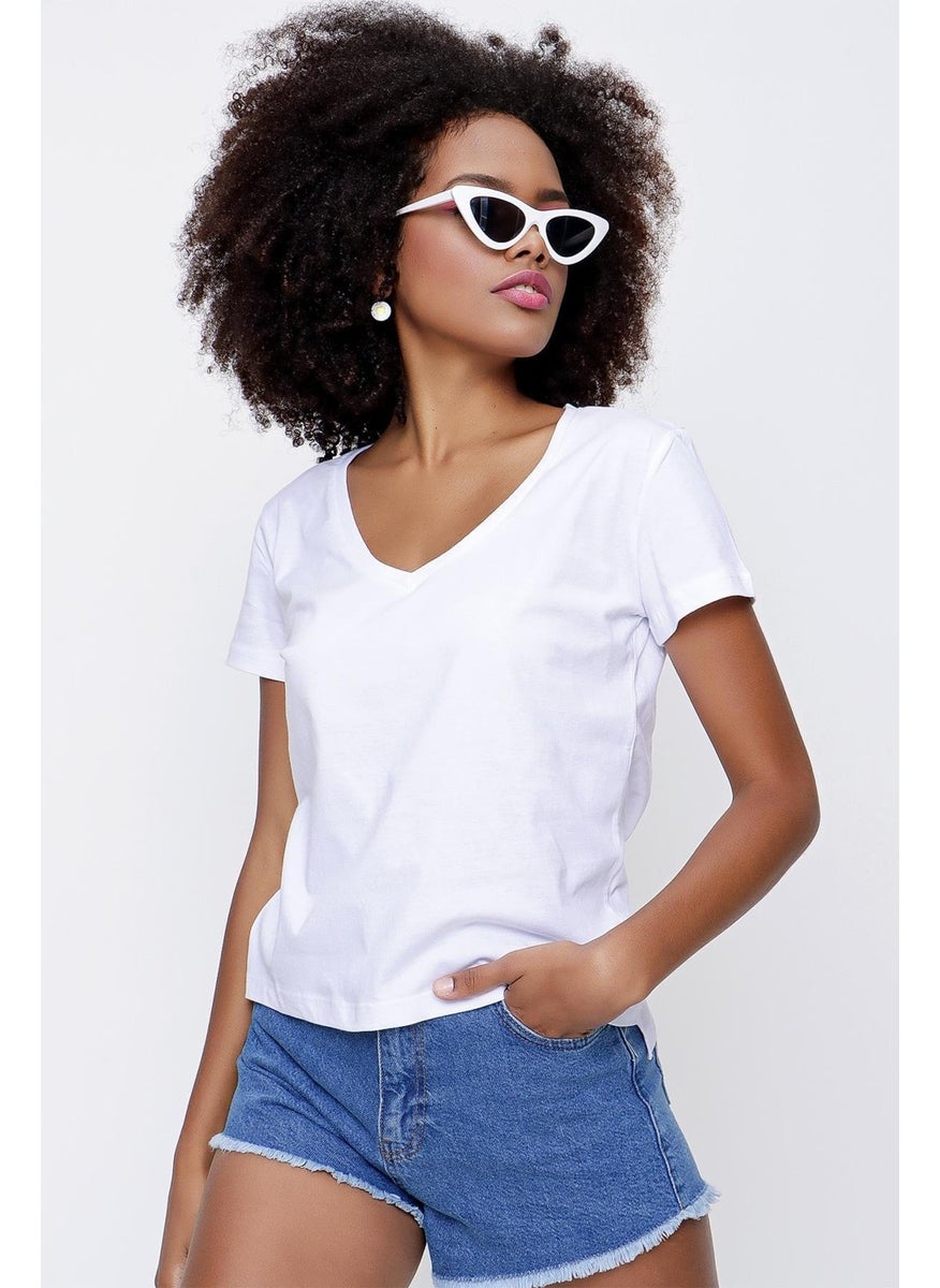 Women's White Front Short Back Long V Neck Jersey T-Shirt