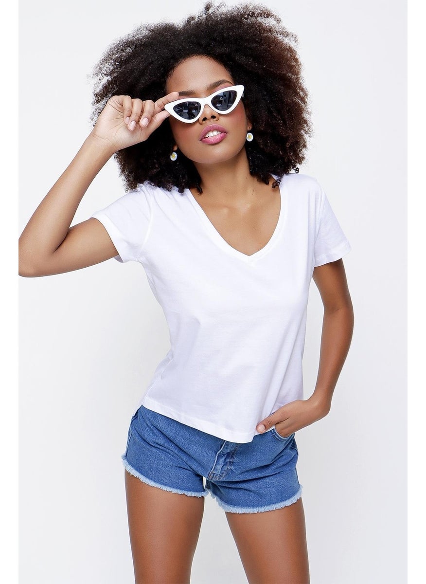 Women's White Front Short Back Long V Neck Jersey T-Shirt