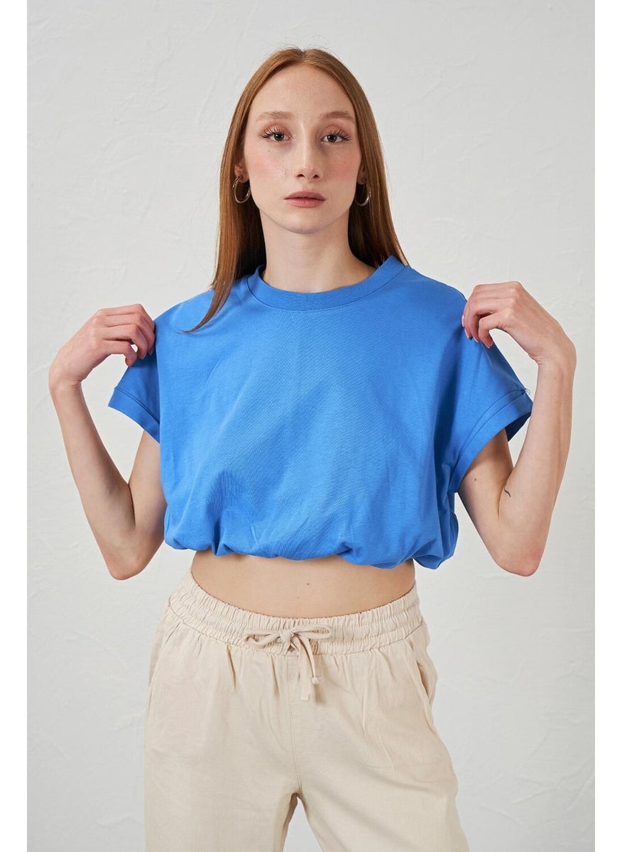 Women's Saks Crew Neck Skirt Elastic Single Jersey Crop T-Shirt