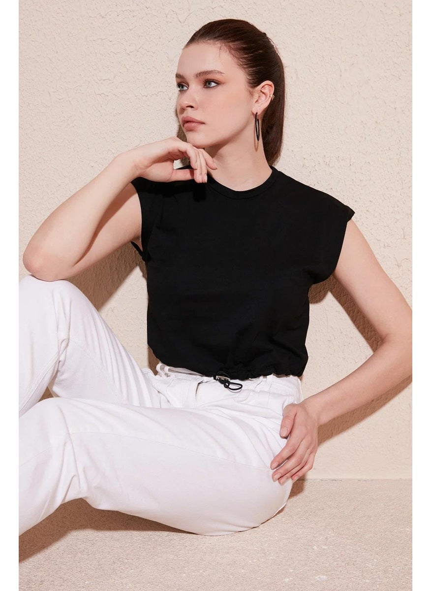 Women's Black Skirt Stop Low Sleeve Jersey T-Shirt