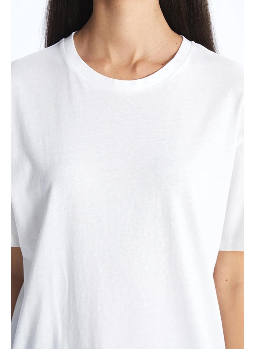 Women's White Crew Neck Oversize Basic Jersey T-Shirt