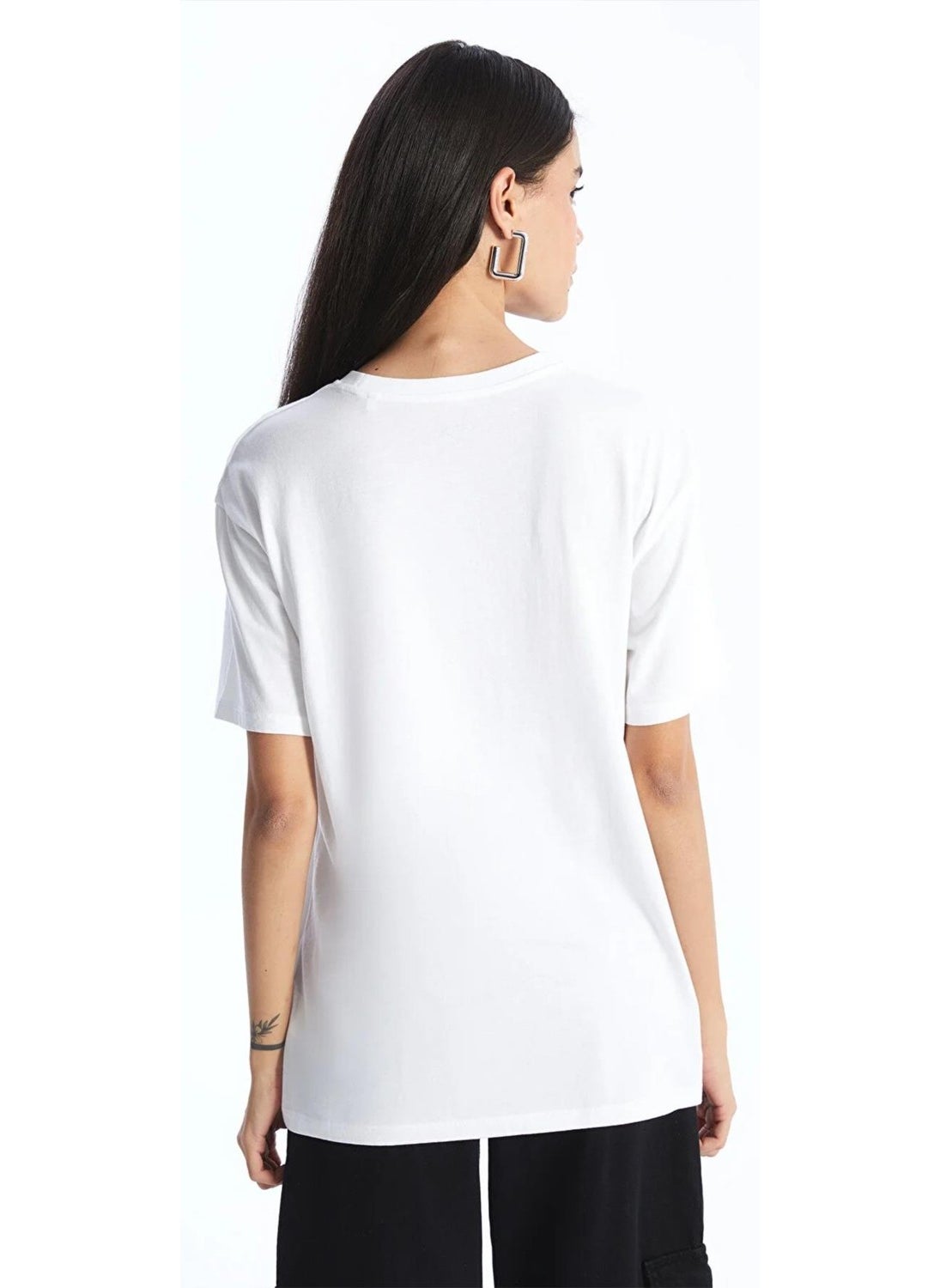 Women's White Crew Neck Oversize Basic Jersey T-Shirt