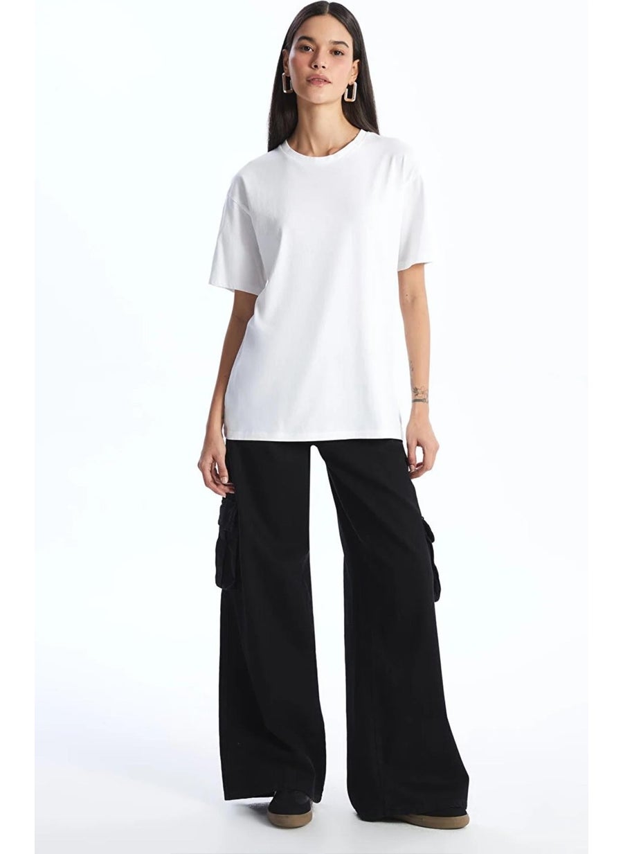 Women's White Crew Neck Oversize Basic Jersey T-Shirt