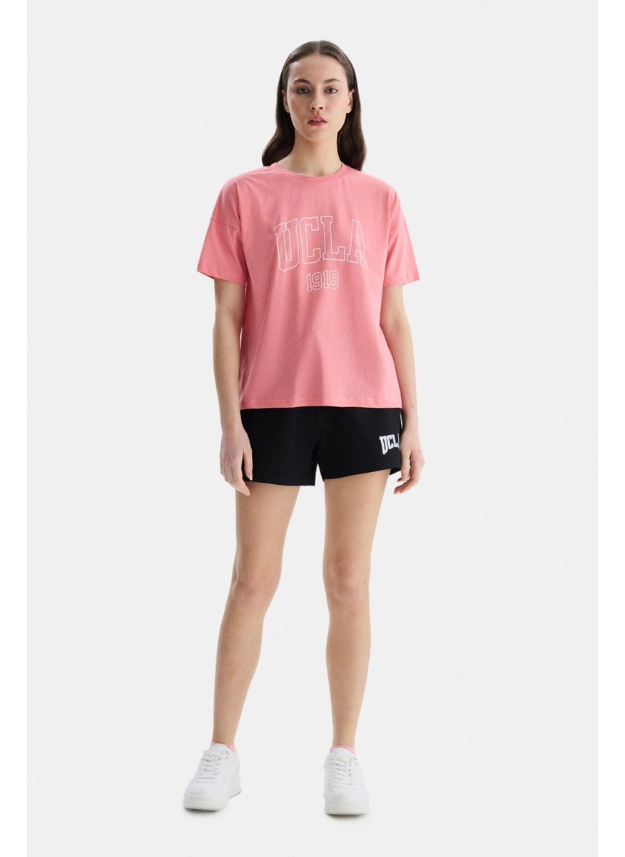 Sanchez Pink Crew Neck Printed Standard Fit Women's Tshirt