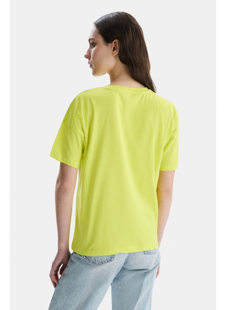 Sanchez Yellow Crew Neck Printed Standard Fit Women's Tshirt