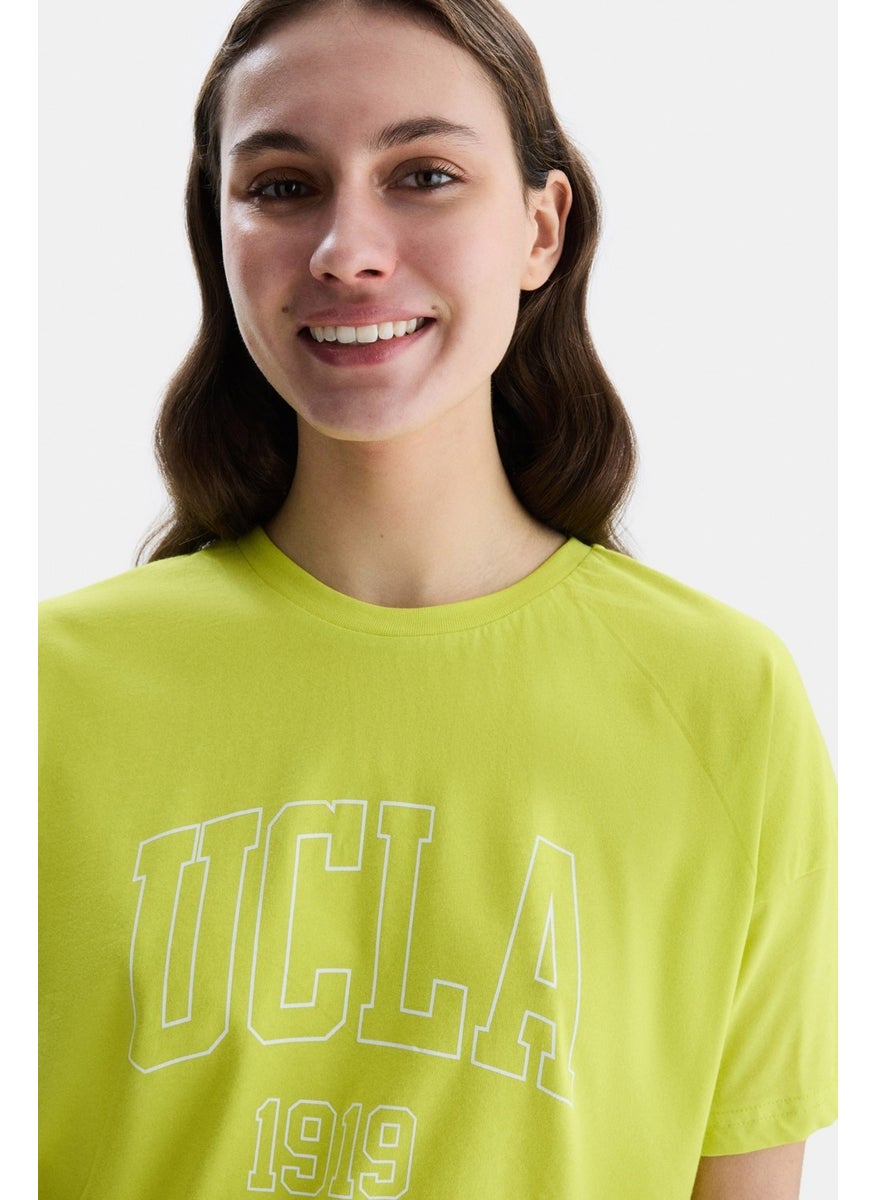 Sanchez Yellow Crew Neck Printed Standard Fit Women's Tshirt
