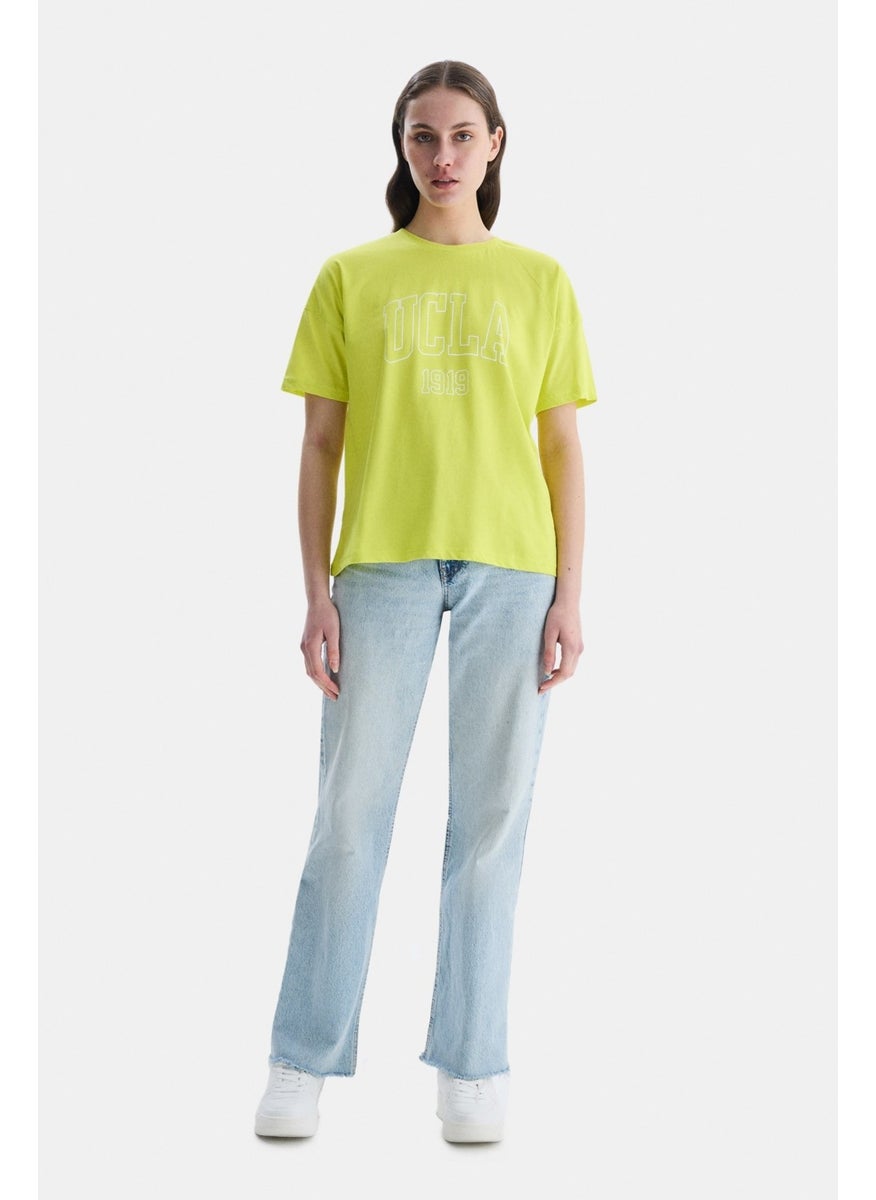 Sanchez Yellow Crew Neck Printed Standard Fit Women's Tshirt