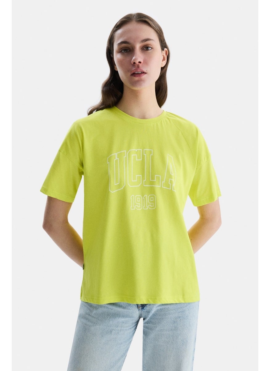Sanchez Yellow Crew Neck Printed Standard Fit Women's Tshirt
