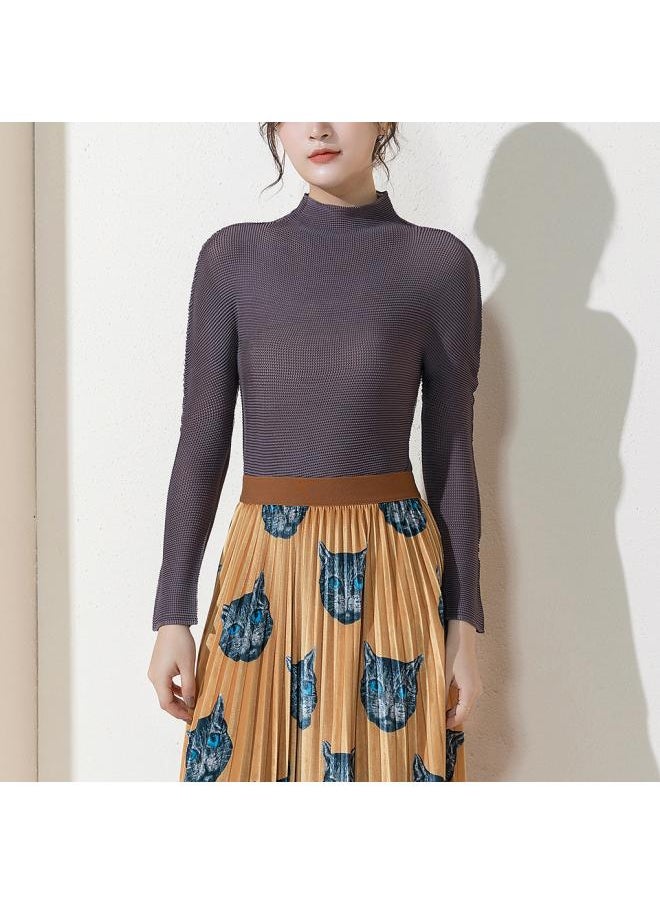 Miyake Counter Hot Women's T-shirt Corn Pleated Light Breathable Long Sleeve Fashion Joker Top