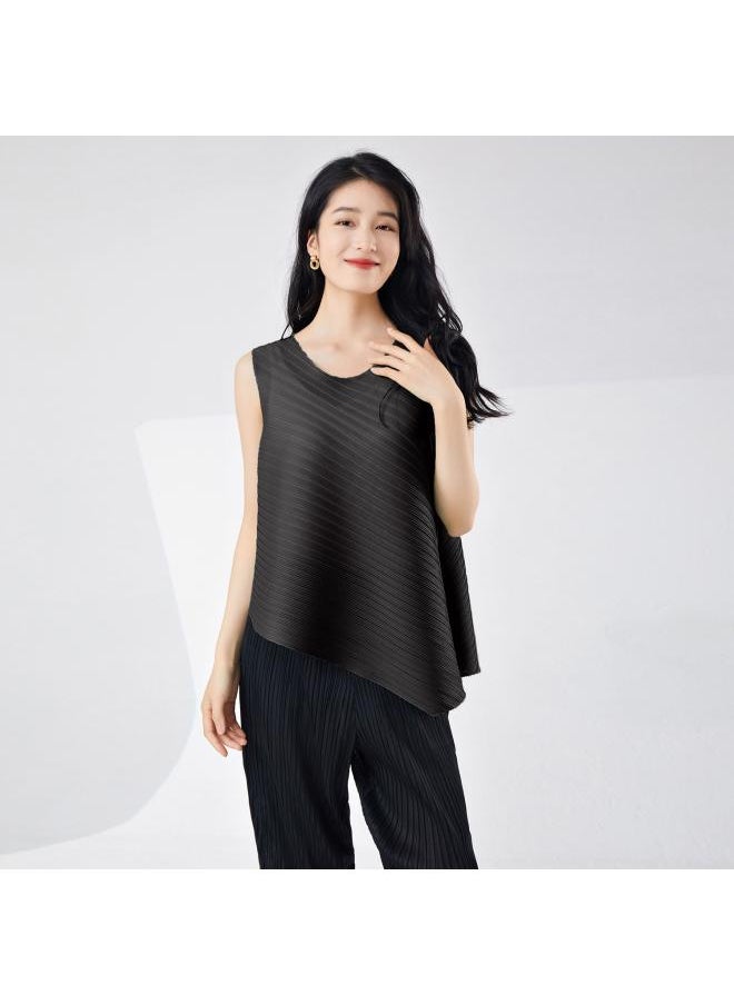 Nanyou High-end Women's Miyake T-shirt Women's Summer Little Red Book Hot Loose Slimming Irregular Sleeveless Top Trendy