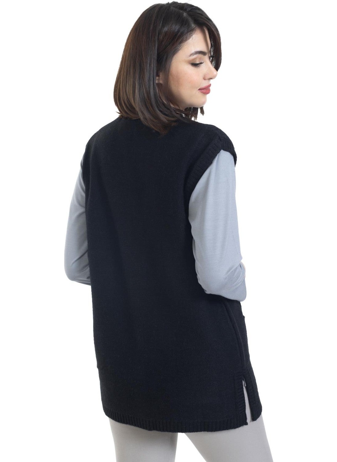 Women's Pocket Buttoned Self-Patterned Mother's Knitwear Knit Classic Hattus Vest 1018