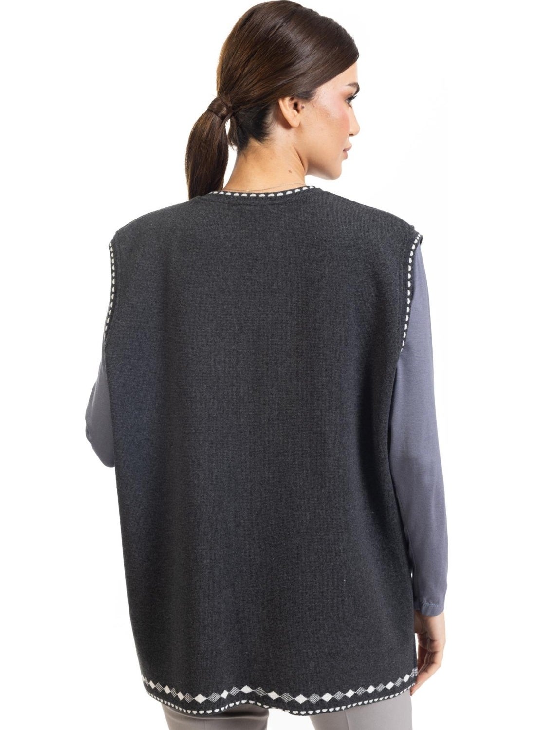 Women Middle Age and Above Knitwear Knit Patterned Buttonless Mother Vest 328
