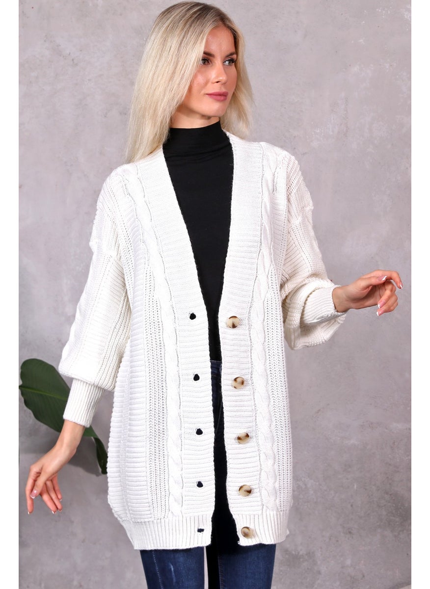 Women's Knitwear 5 Button Knitted Cardigan Ecru (80CM)