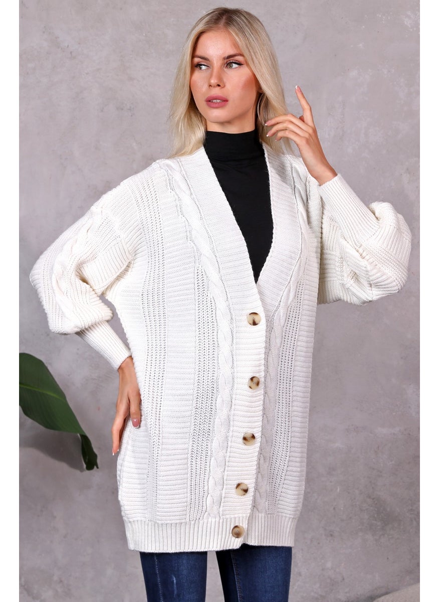 Women's Knitwear 5 Button Knitted Cardigan Ecru (80CM)