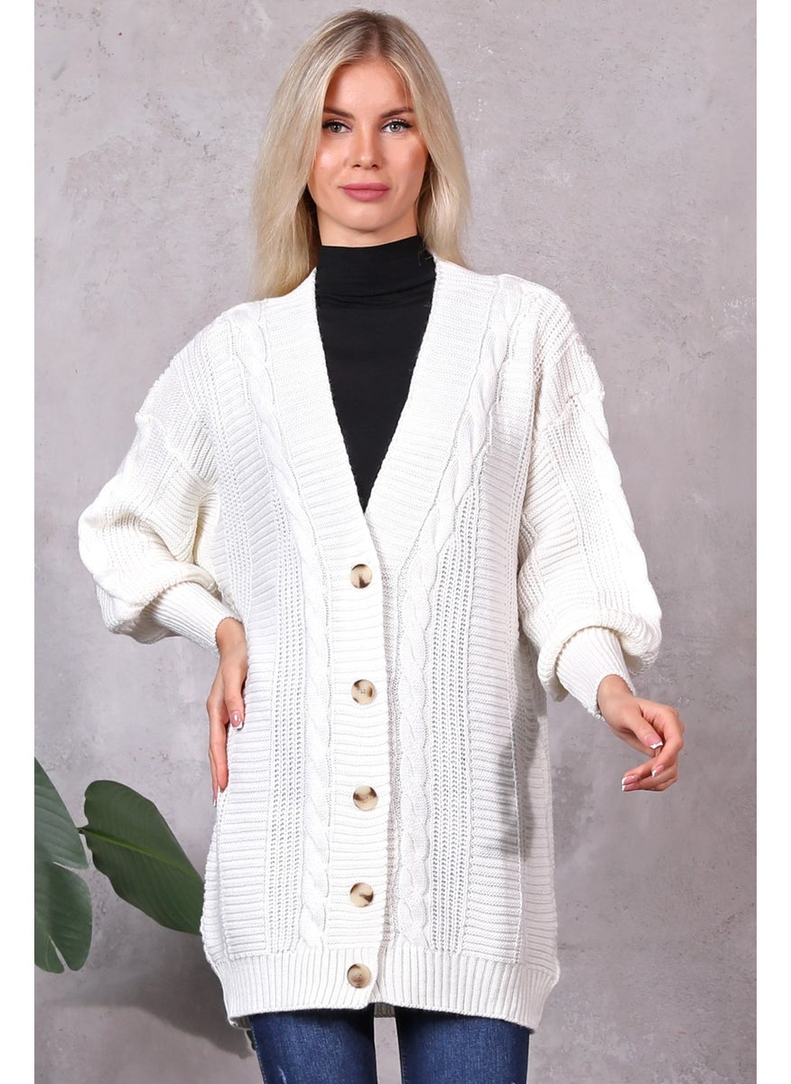Women's Knitwear 5 Button Knitted Cardigan Ecru (80CM)