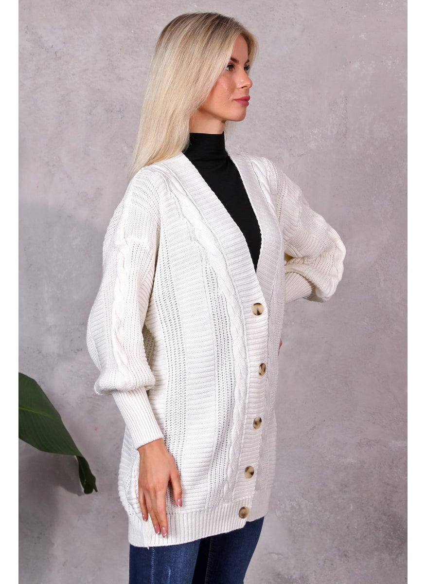 Women's Knitwear 5 Button Knitted Cardigan Ecru (80CM)