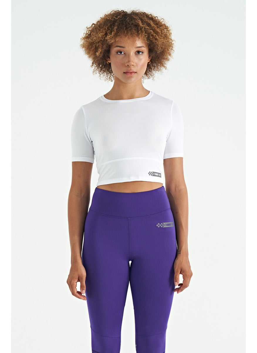 White Backless Standard Pattern O Neck Women's Crop T-Shirt - 97265