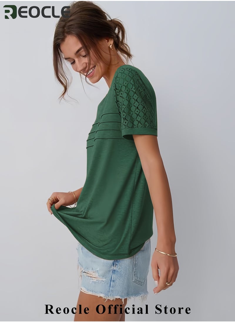 Short Sleeve Shirts for Women Summer Tops Spring Lace Dressy Casual Top T-Shirt Work Outfits Blouses