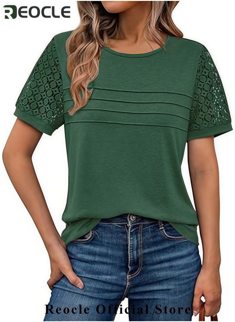 Short Sleeve Shirts for Women Summer Tops Spring Lace Dressy Casual Top T-Shirt Work Outfits Blouses