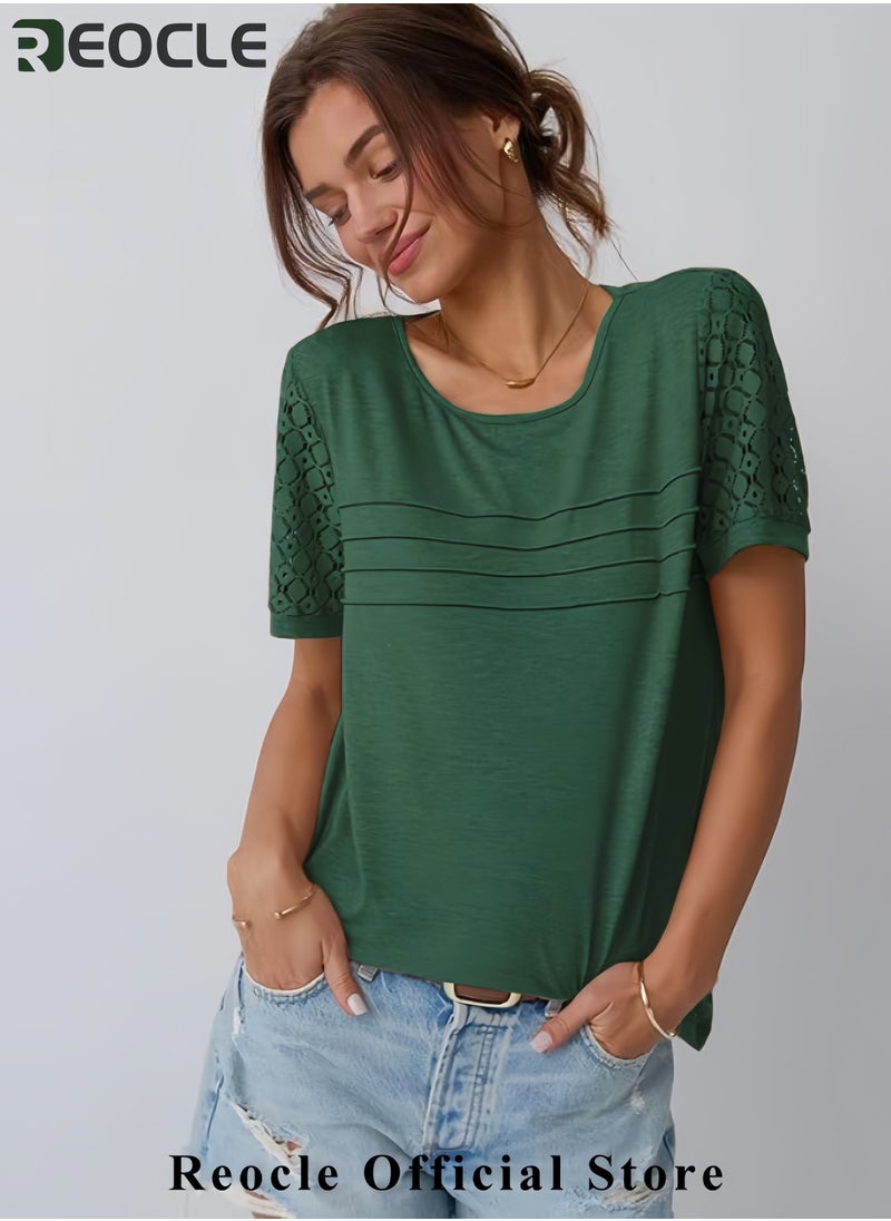 Short Sleeve Shirts for Women Summer Tops Spring Lace Dressy Casual Top T-Shirt Work Outfits Blouses