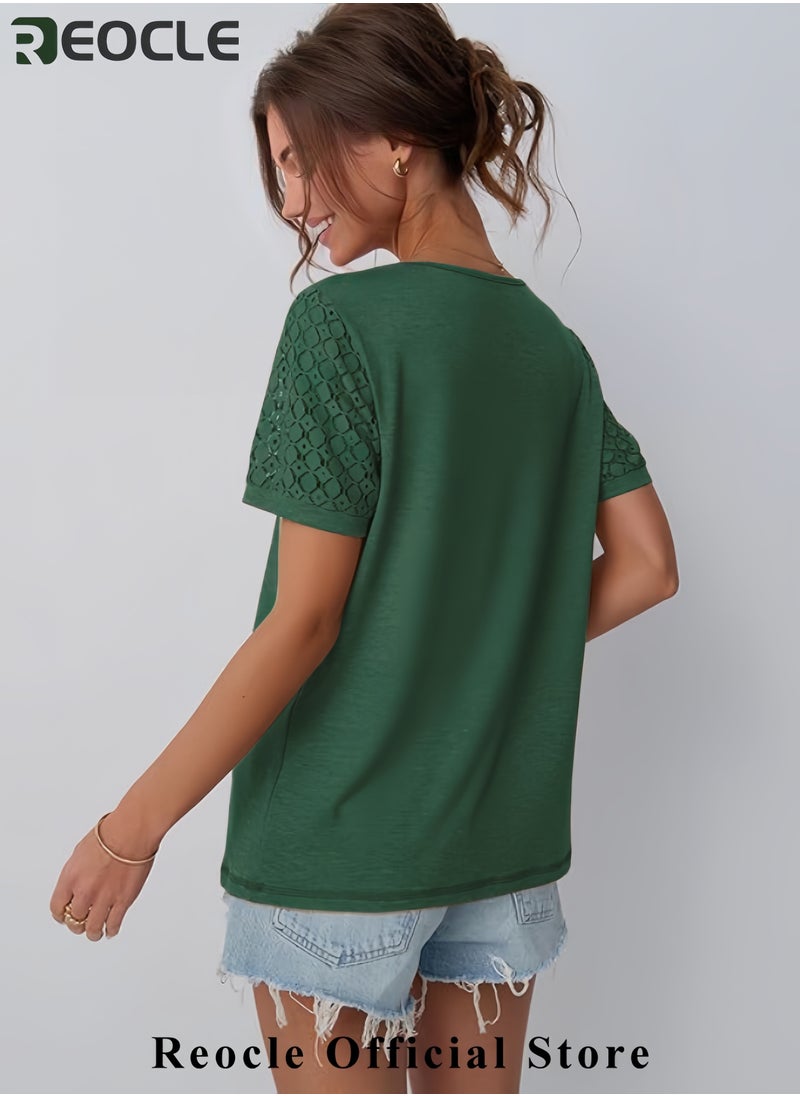Short Sleeve Shirts for Women Summer Tops Spring Lace Dressy Casual Top T-Shirt Work Outfits Blouses