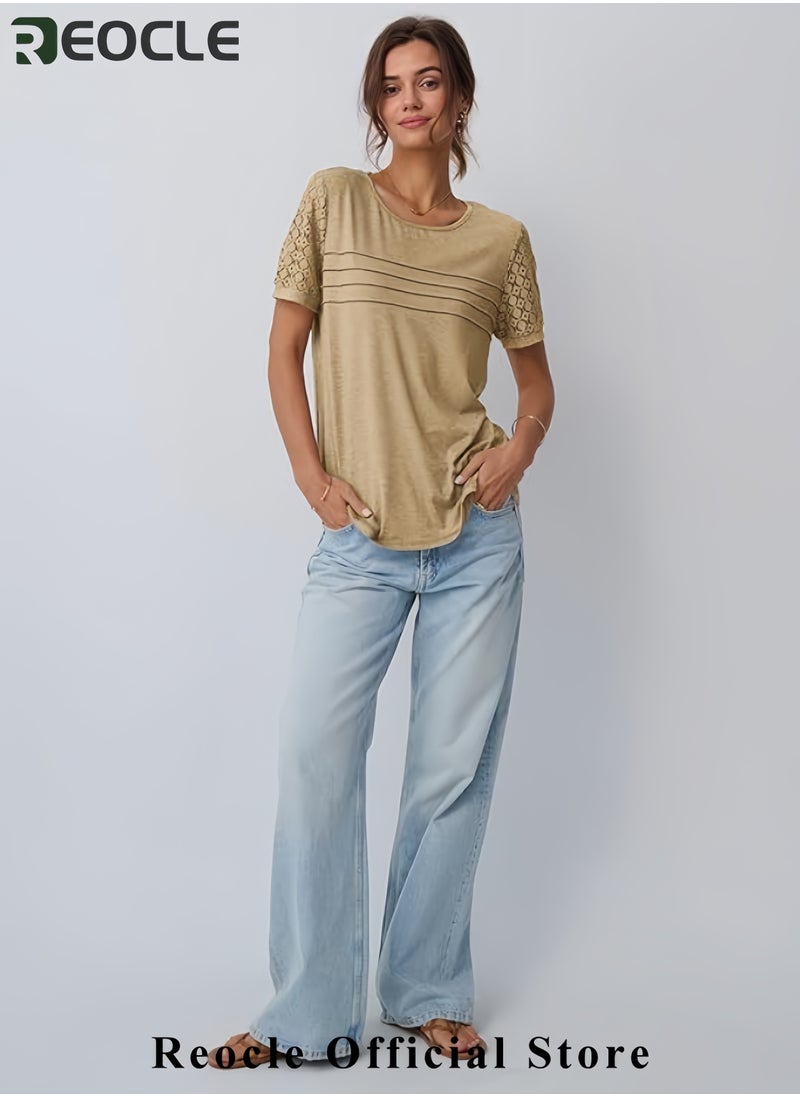 Short Sleeve Shirts for Women Summer Tops Spring Lace Dressy Casual Top T-Shirt Work Outfits Blouses