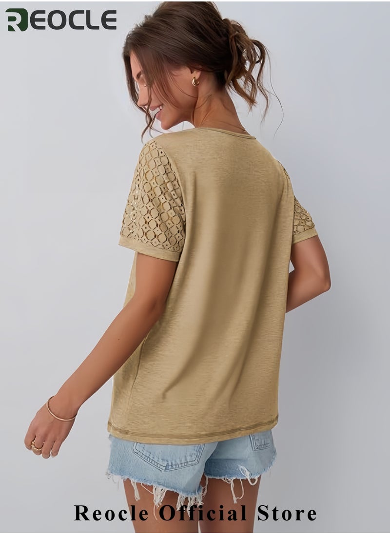 Short Sleeve Shirts for Women Summer Tops Spring Lace Dressy Casual Top T-Shirt Work Outfits Blouses