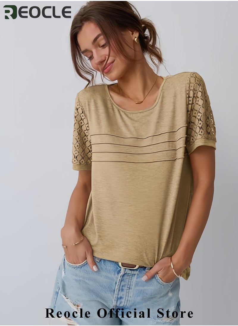 Short Sleeve Shirts for Women Summer Tops Spring Lace Dressy Casual Top T-Shirt Work Outfits Blouses