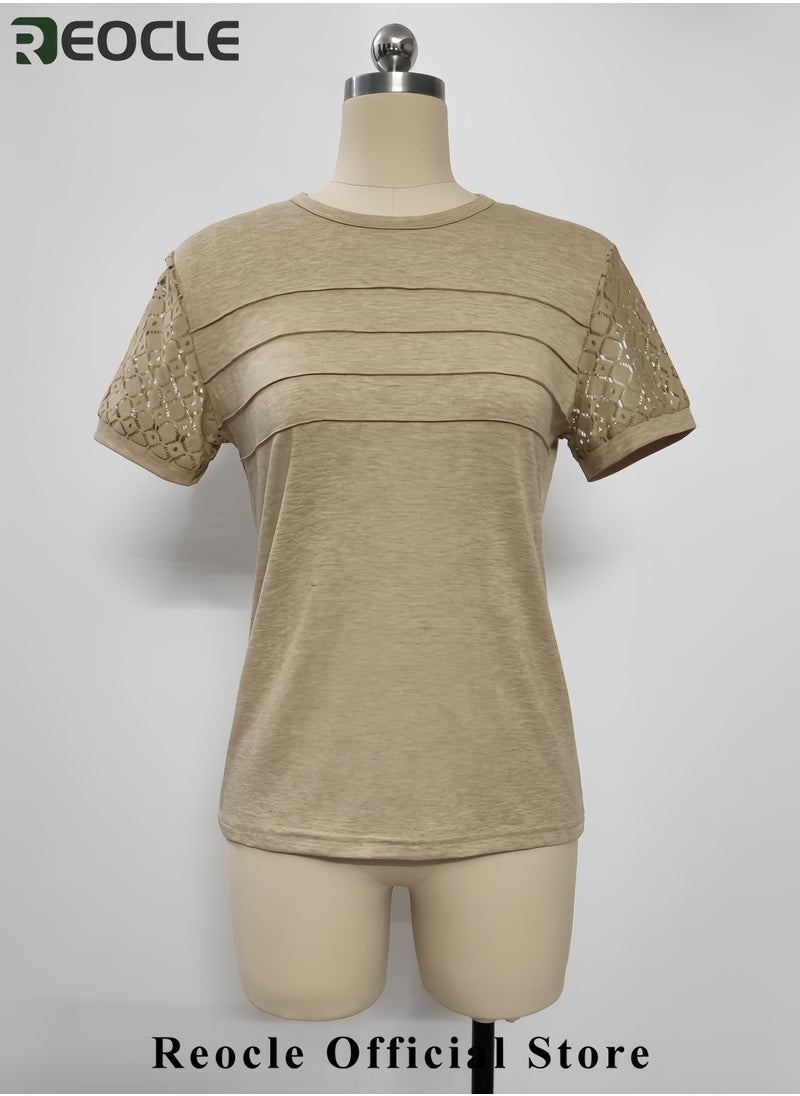 Short Sleeve Shirts for Women Summer Tops Spring Lace Dressy Casual Top T-Shirt Work Outfits Blouses