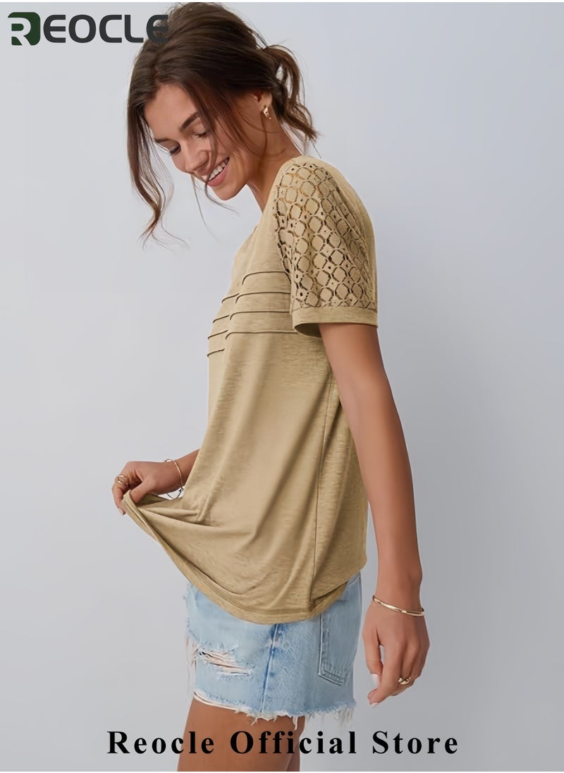 Short Sleeve Shirts for Women Summer Tops Spring Lace Dressy Casual Top T-Shirt Work Outfits Blouses