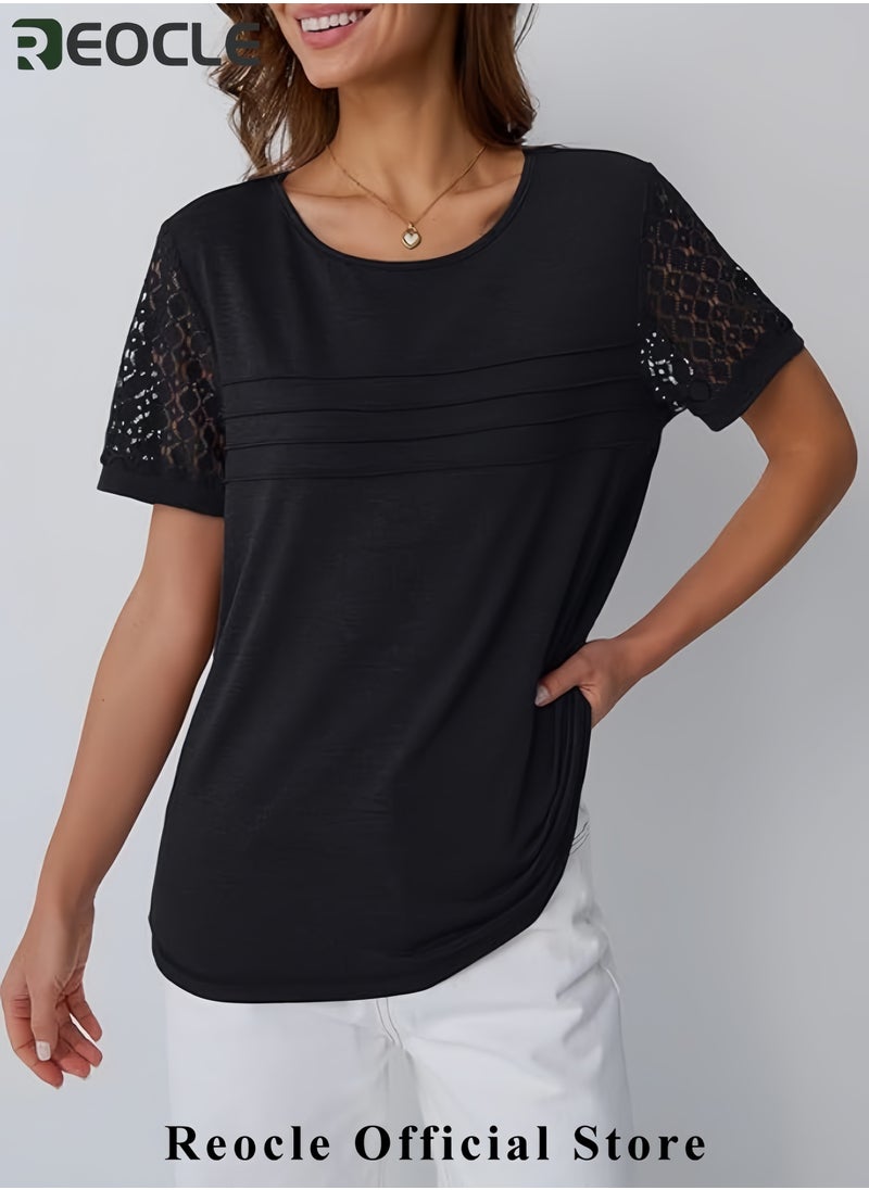 Short Sleeve Shirts for Women Summer Tops Spring Lace Dressy Casual Top T-Shirt Work Outfits Blouses
