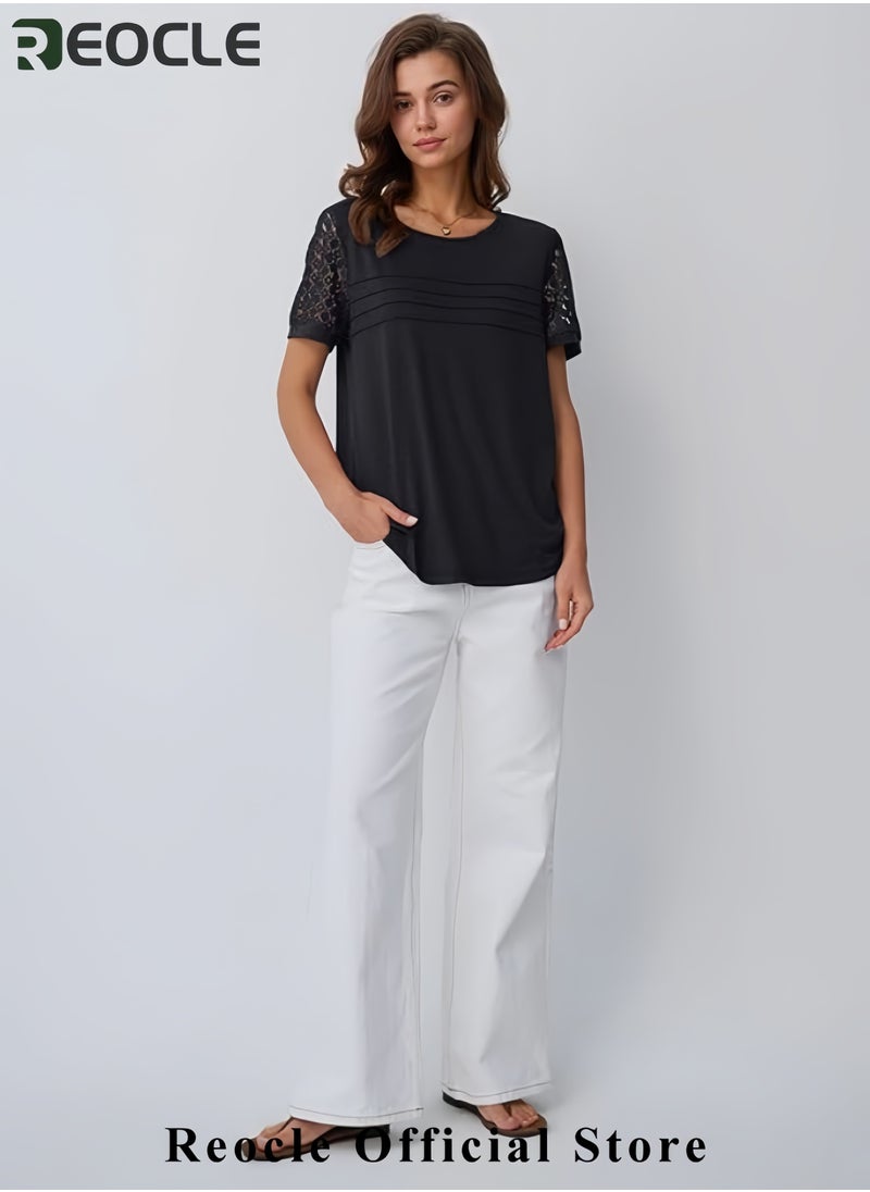 Short Sleeve Shirts for Women Summer Tops Spring Lace Dressy Casual Top T-Shirt Work Outfits Blouses