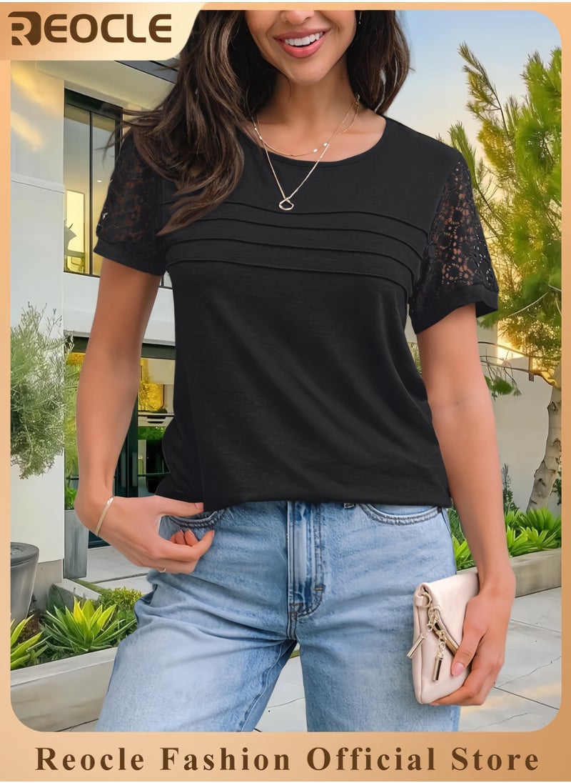 Short Sleeve Shirts for Women Summer Tops Spring Lace Dressy Casual Top T-Shirt Work Outfits Blouses