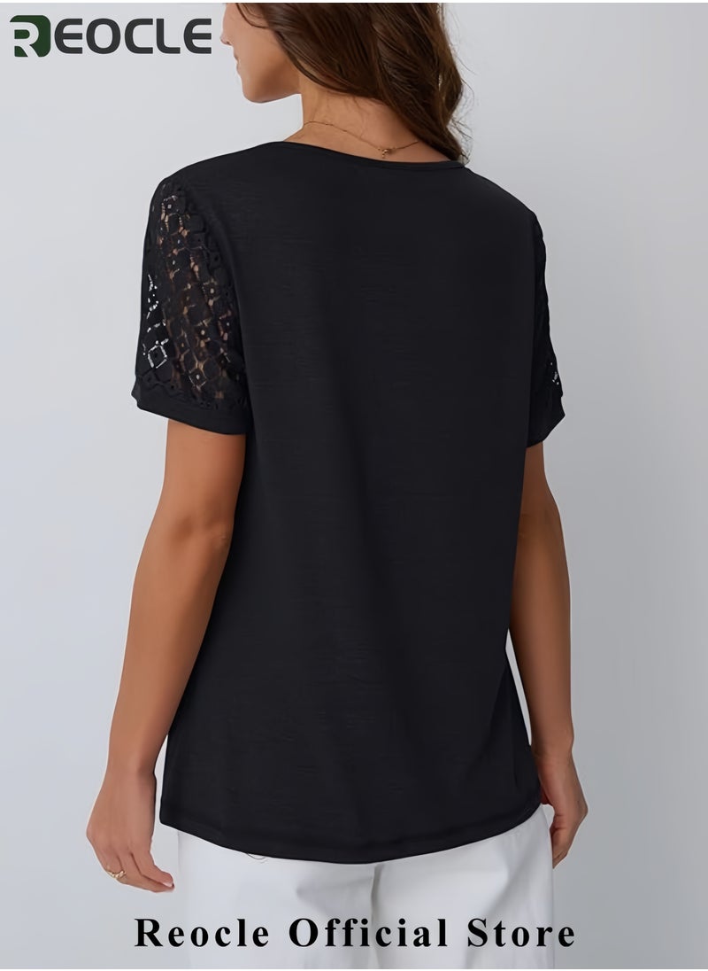 Short Sleeve Shirts for Women Summer Tops Spring Lace Dressy Casual Top T-Shirt Work Outfits Blouses