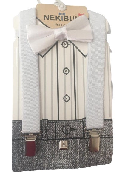 Pants Suspenders Bow Tie Set White