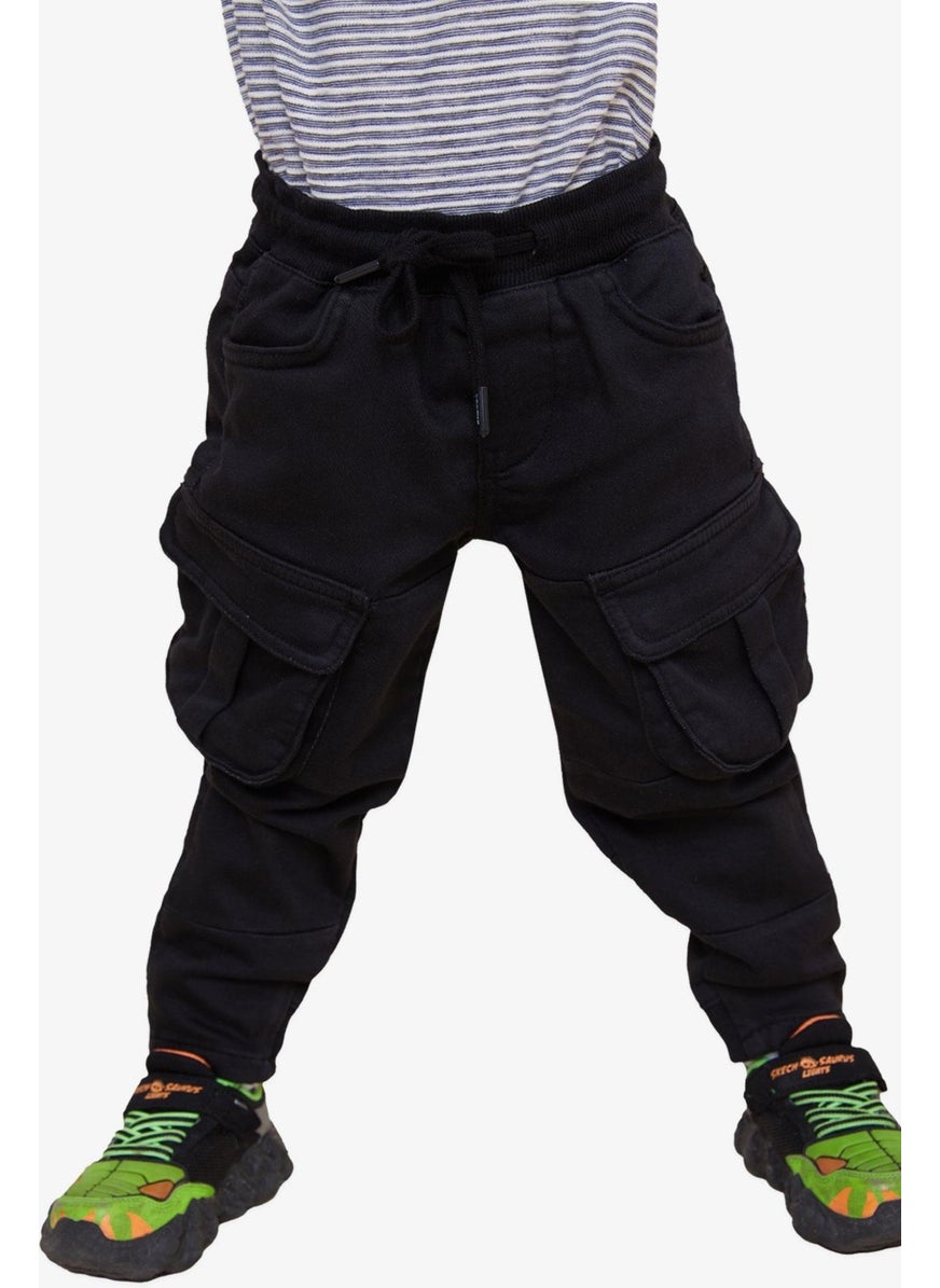 Girls & Boys Boy's Trousers with Cargo Pocket Elastic Waist 3-7 Years, Black