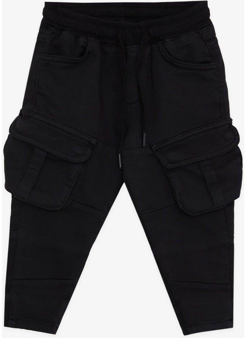 Girls & Boys Boy's Trousers with Cargo Pocket Elastic Waist 3-7 Years, Black
