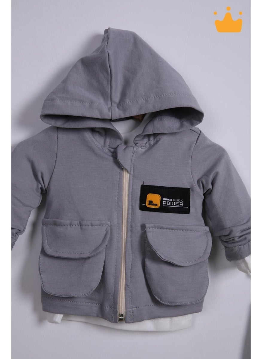 Babyhola 3-Piece Hooded Cardigan Badi Trousers Baby Boy Child Top and Bottom Set