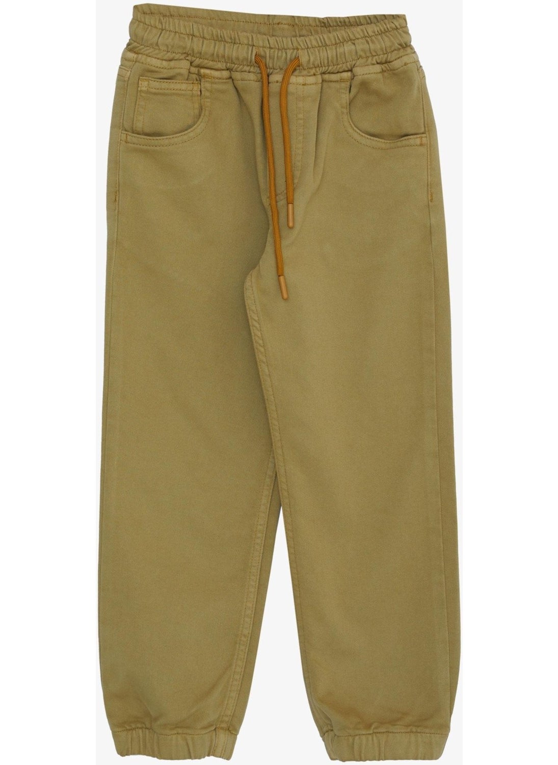 Boy's Trousers with Lace-up Elastic Waist Legs, Age 6-10, Khaki Green