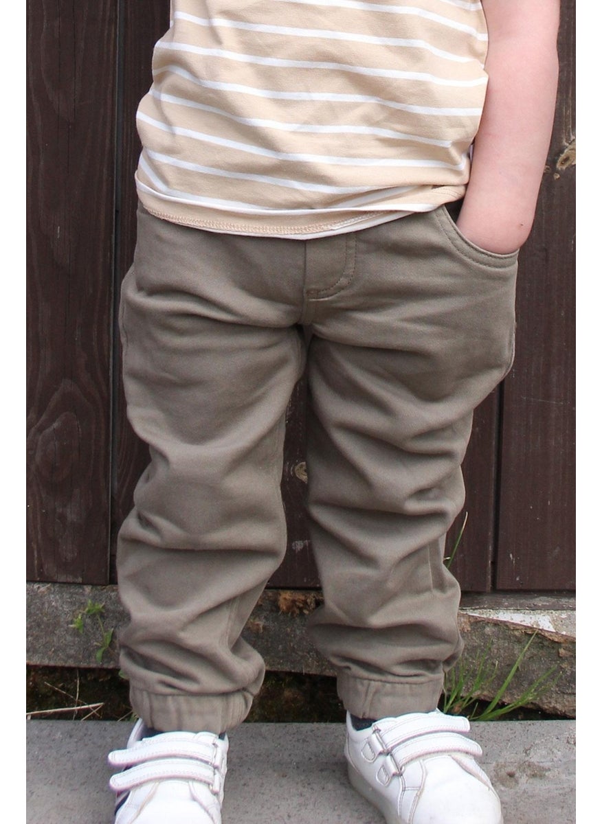 Boy's Trousers with Lace-up Elastic Waist Legs, 1.5-5 Years Old, Dark Khaki Green