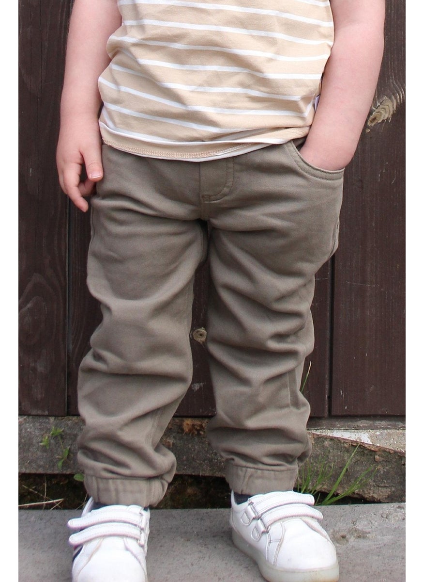 Boy's Trousers with Lace-up Elastic Waist Legs, 1.5-5 Years Old, Dark Khaki Green