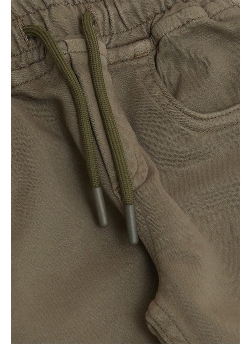 Boy's Trousers with Lace-up Elastic Waist Legs, 1.5-5 Years Old, Dark Khaki Green