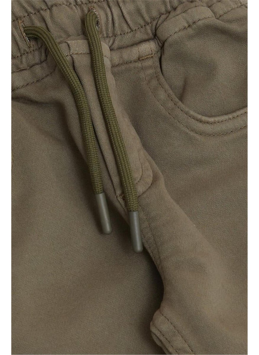 Boy's Trousers with Lace-up Elastic Waist Legs, 1.5-5 Years Old, Dark Khaki Green