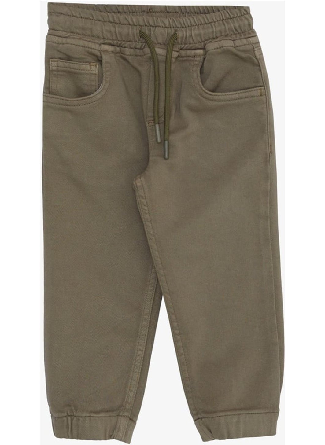 Boy's Trousers with Lace-up Elastic Waist Legs, 1.5-5 Years Old, Dark Khaki Green